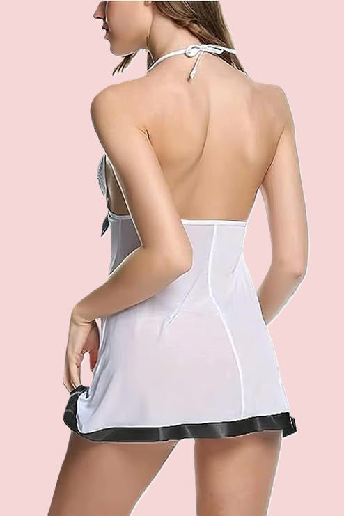 Net Self Design Halter Neck Babydoll Night Suit For Women