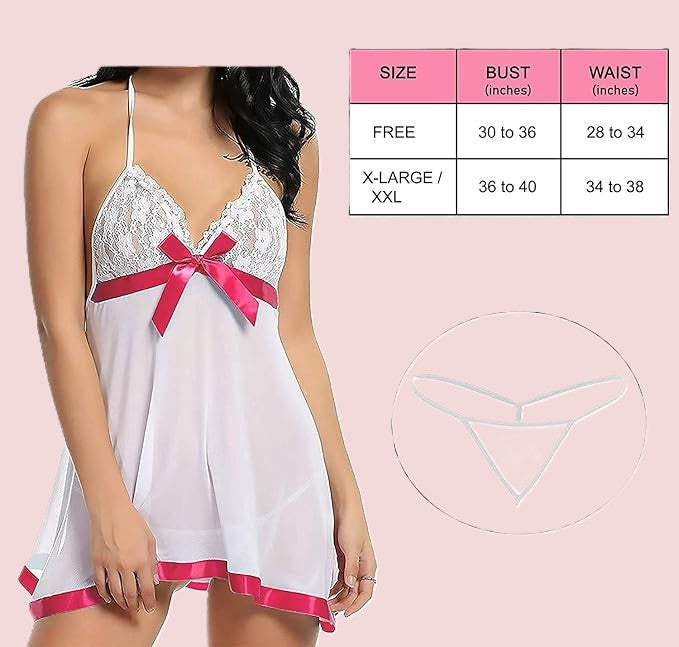 Net Self Design Halter Neck Babydoll Night Suit For Women