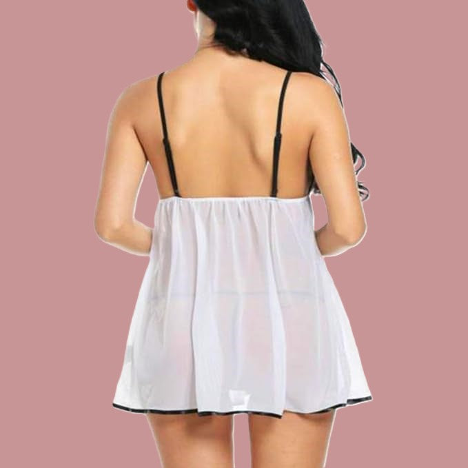 Self Design Halter Neck Babydoll Night Suit For Women