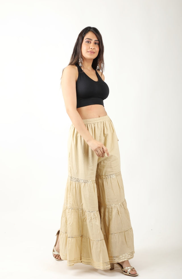 Women's Stylish and Fashionable Mid-Rise Garara/sharara Palazzo Pants with Elasticated Waist