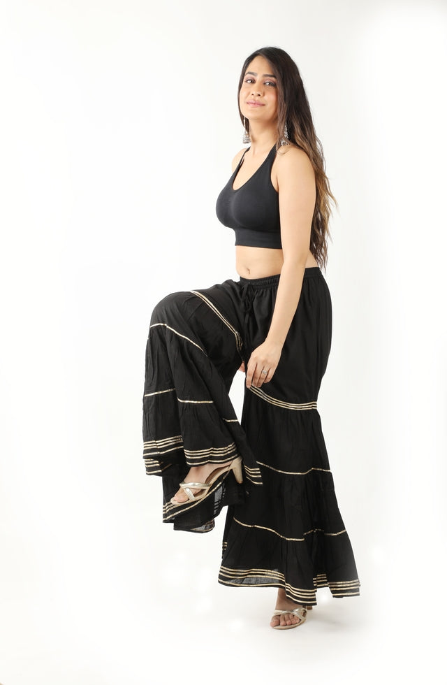 Women's Stylish and Fashionable Mid-Rise Garara/sharara Palazzo Pants with Elasticated Waist