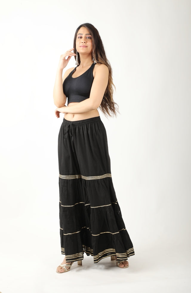 Women's Stylish and Fashionable Mid-Rise Garara/sharara Palazzo Pants with Elasticated Waist