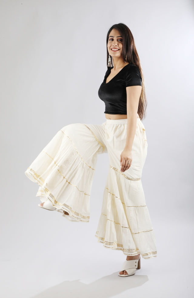 Women's Stylish and Fashionable Mid-Rise Garara/sharara Palazzo Pants with Elasticated Waist