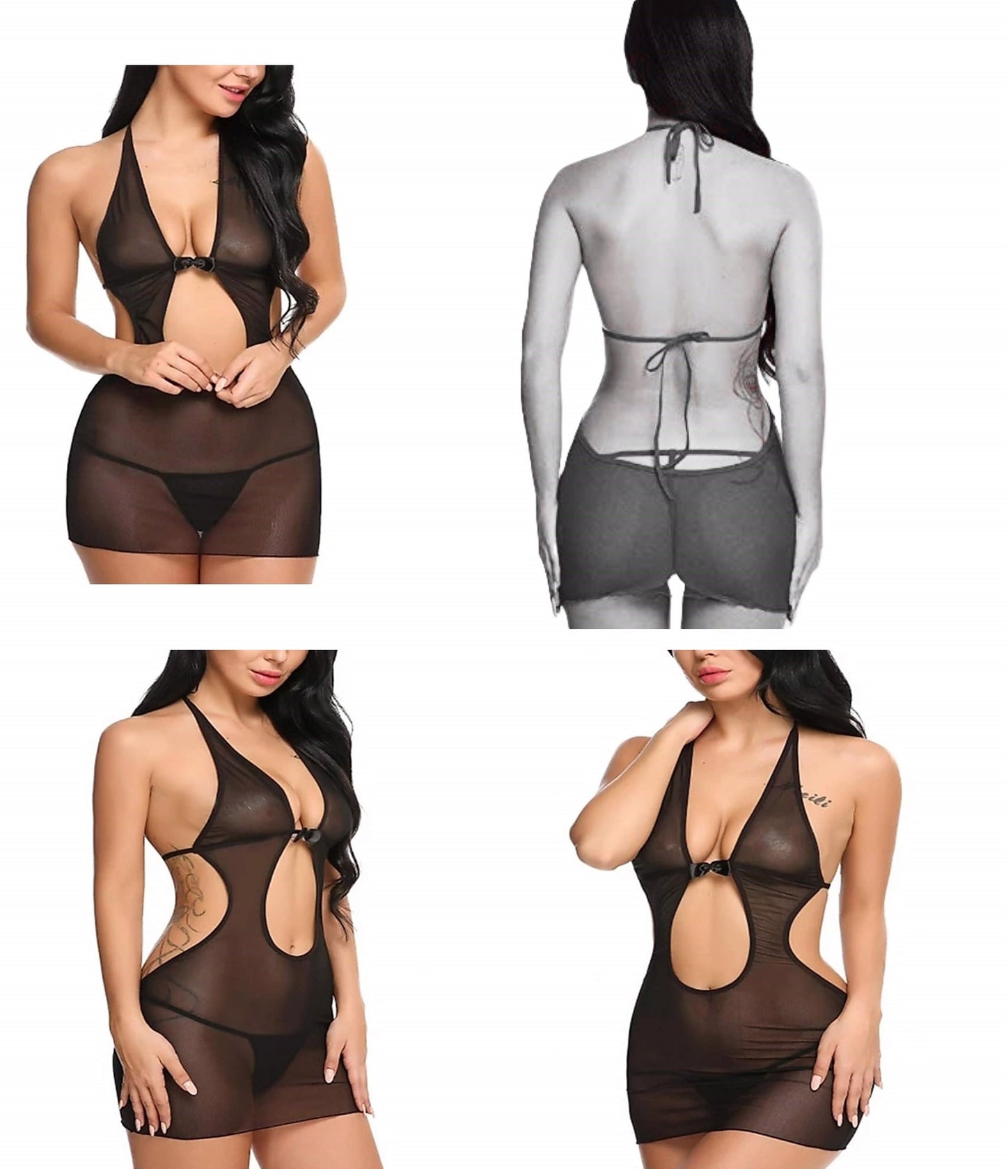 Self Design Halter Neck Babydoll Night Suit For Women