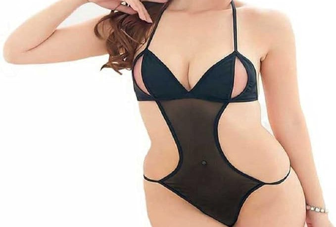 Net Self Design Halter Neck Babydoll Night Suit For Women