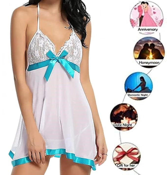 Net Self Design Halter Neck Babydoll Night Suit For Women