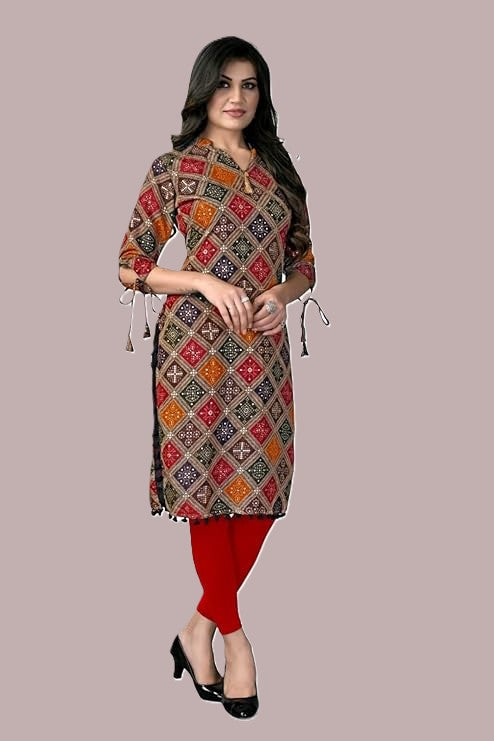 Women Printed Cotton Rayon Straight Kurta  (Multicolor)