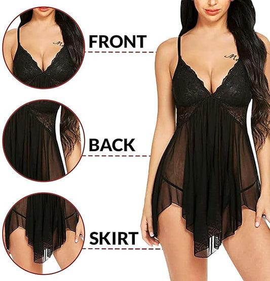Net Self Design Halter Neck Babydoll Night Suit For Women