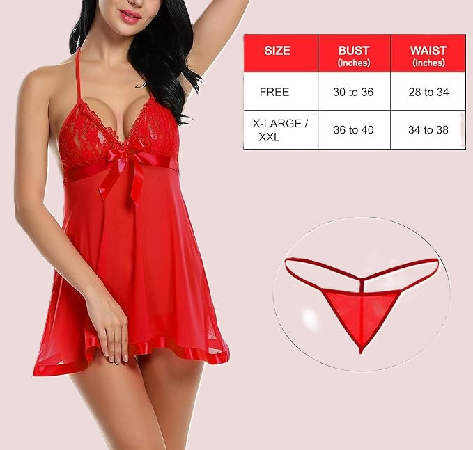 Net Self Design Halter Neck Babydoll Night Suit For Women
