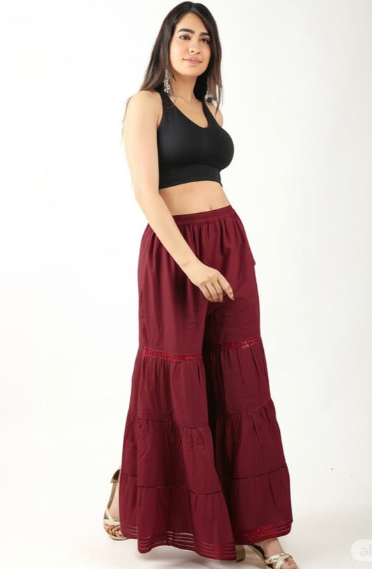 Women's Stylish and Fashionable Mid-Rise Garara/sharara Palazzo Pants with Elasticated Waist