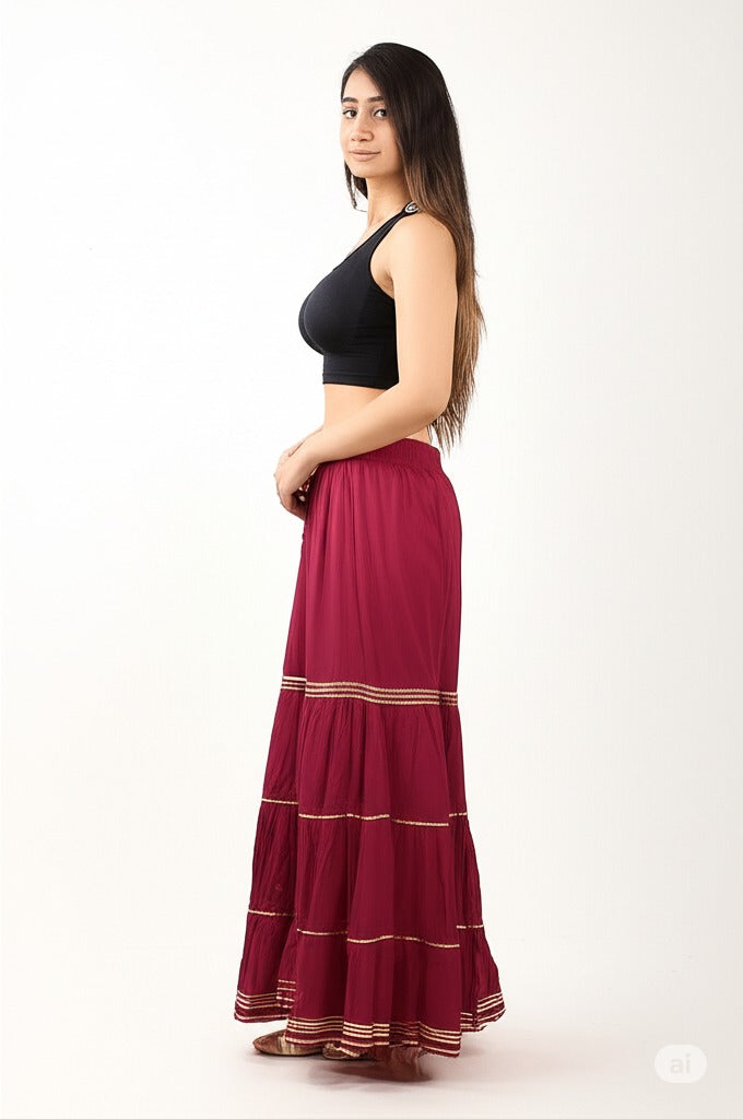 Women's Stylish and Fashionable Mid-Rise Garara/sharara Palazzo Pants with Elasticated Waist