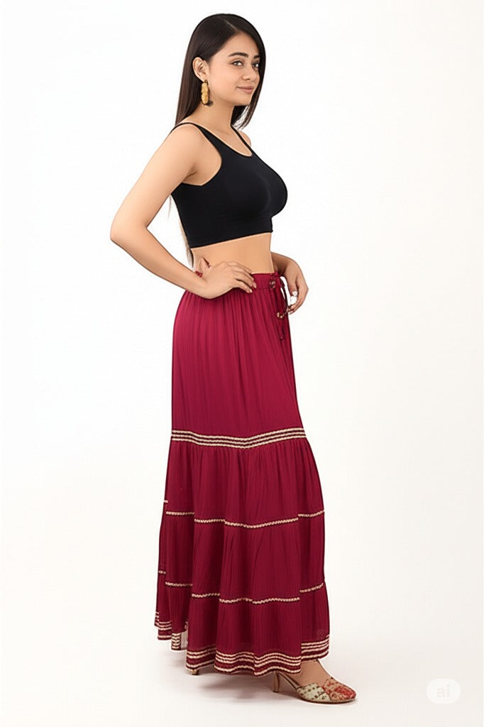 Women's Stylish and Fashionable Mid-Rise Garara/sharara Palazzo Pants with Elasticated Waist