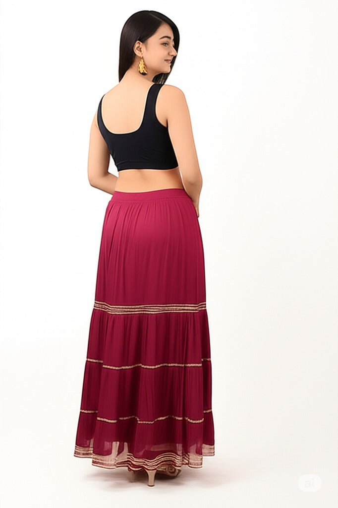 Women's Stylish and Fashionable Mid-Rise Garara/sharara Palazzo Pants with Elasticated Waist