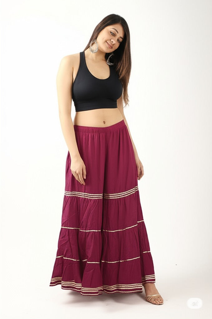Women's Stylish and Fashionable Mid-Rise Garara/sharara Palazzo Pants with Elasticated Waist