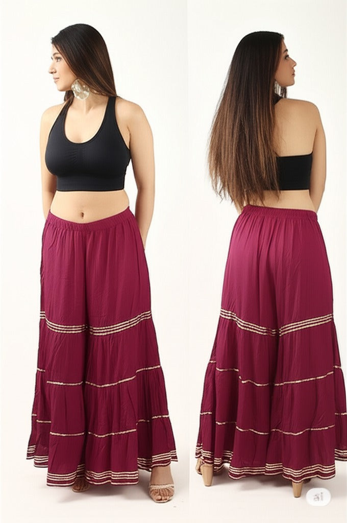Women's Stylish and Fashionable Mid-Rise Garara/sharara Palazzo Pants with Elasticated Waist