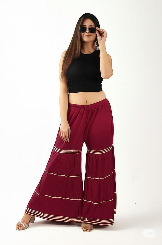 Women's Stylish and Fashionable Mid-Rise Garara/sharara Palazzo Pants with Elasticated Waist