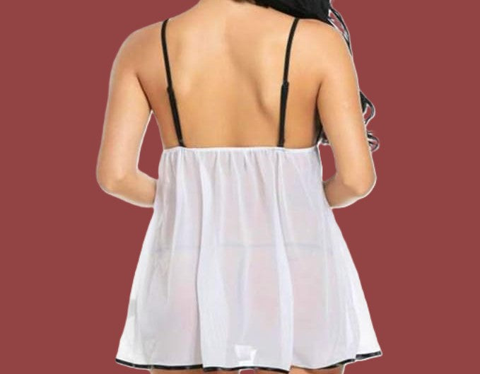 Self Design Halter Neck Babydoll Night Suit For Women